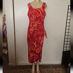 Expressions Red and Orange Floral Midi Dress